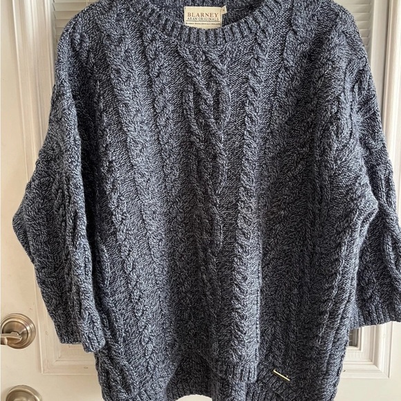 Blarney Woollen Mills Aran Originals Blue/Gray Cable Knit Sweater Ireland - Picture 1 of 6